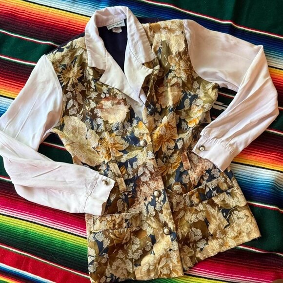 GROOVY Y2K VTG 'Breakin' Loose' unique blouse ~ faux button up shirt & vest! - Picture 1 of 8